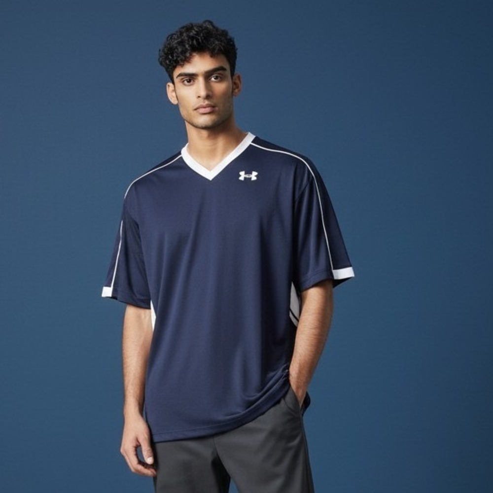 Under Armour Mesh Atheltic Jersey Short‎ Sleeve V-Neck Shirt Blue Mens XL